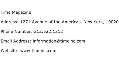 Time Magazine Address Contact Number