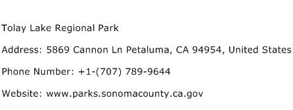 Tolay Lake Regional Park Address Contact Number