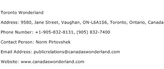 Toronto Wonderland Address Contact Number