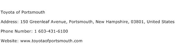 Toyota of Portsmouth Address Contact Number