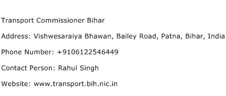 Transport Commissioner Bihar Address Contact Number