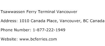 Tsawwassen Ferry Terminal Vancouver Address Contact Number