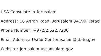 USA Consulate in Jerusalem Address Contact Number