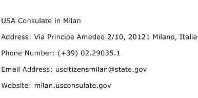 USA Consulate in Milan Address Contact Number
