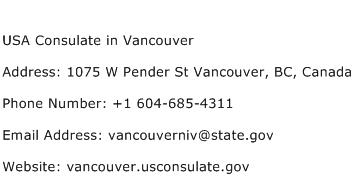 USA Consulate in Vancouver Address Contact Number