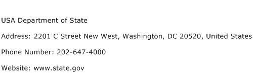 USA Department of State Address Contact Number