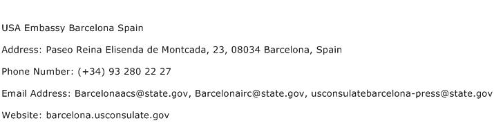 USA Embassy Barcelona Spain Address Contact Number
