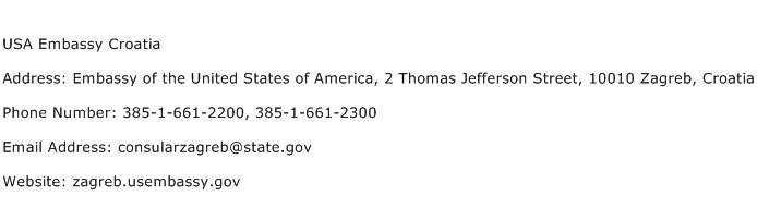 USA Embassy Croatia Address Contact Number
