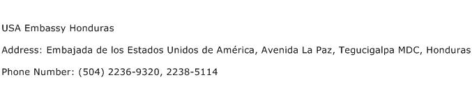 USA Embassy Honduras Address Contact Number