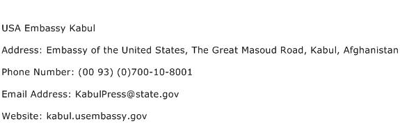 USA Embassy Kabul Address Contact Number