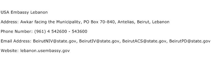 USA Embassy Lebanon Address Contact Number