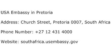 USA Embassy in Pretoria Address Contact Number