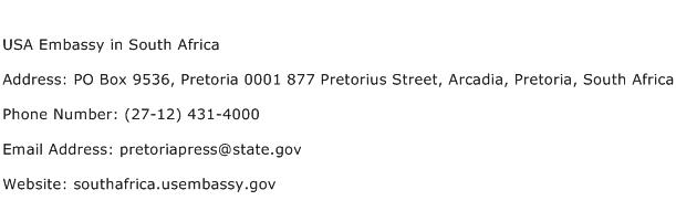 USA Embassy in South Africa Address Contact Number