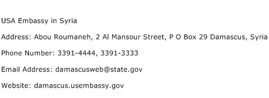 USA Embassy in Syria Address Contact Number