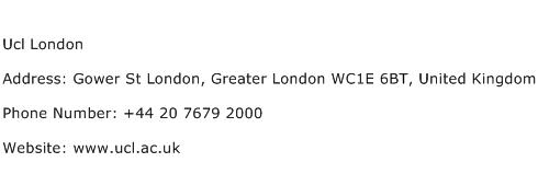Ucl London Address Contact Number