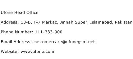 Ufone Head Office Address Contact Number