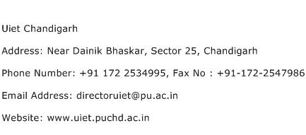 Uiet Chandigarh Address Contact Number