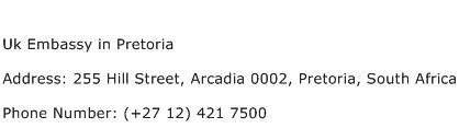 Uk Embassy in Pretoria Address Contact Number