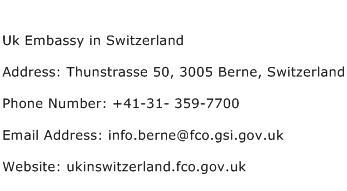 Uk Embassy in Switzerland Address Contact Number