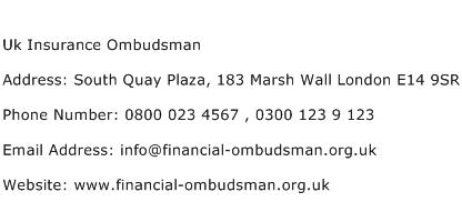 Uk Insurance Ombudsman Address Contact Number
