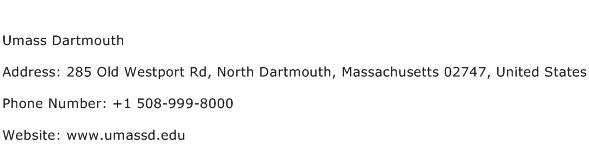 Umass Dartmouth Address Contact Number