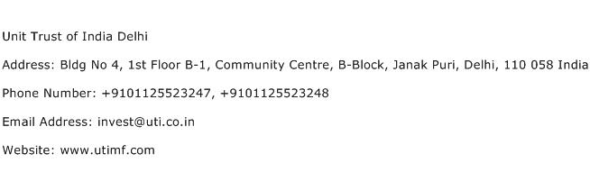 Unit Trust of India Delhi Address Contact Number