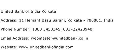 United Bank of India Kolkata Address Contact Number
