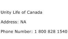 Unity Life of Canada Address Contact Number