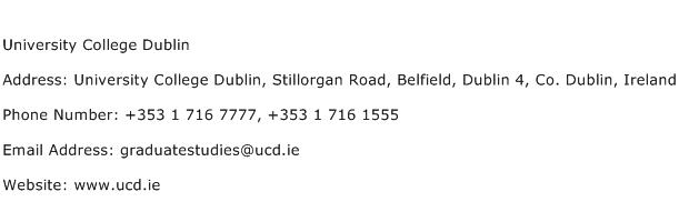 University College Dublin Address Contact Number