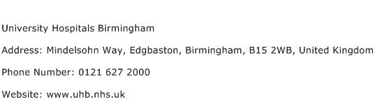 University Hospitals Birmingham Address Contact Number