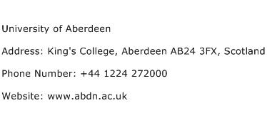 University of Aberdeen Address Contact Number