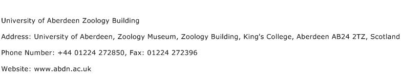 University of Aberdeen Zoology Building Address Contact Number