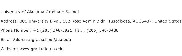 University of Alabama Graduate School Address Contact Number