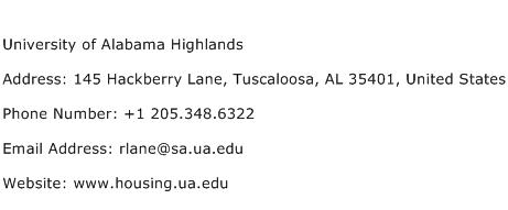 University of Alabama Highlands Address Contact Number
