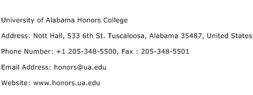 University of Alabama Honors College Address Contact Number