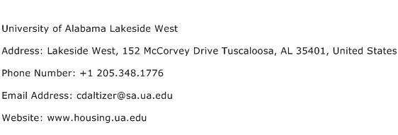 University of Alabama Lakeside West Address Contact Number