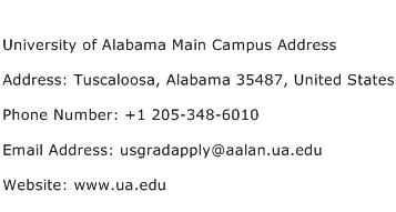 University of Alabama Main Campus Address Address Contact Number