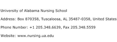 University of Alabama Nursing School Address Contact Number