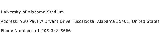 University of Alabama Stadium Address Contact Number