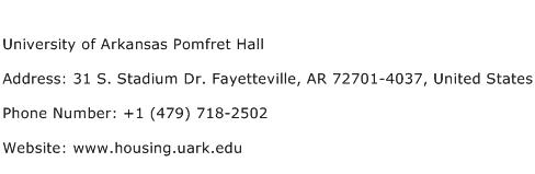 University of Arkansas Pomfret Hall Address Contact Number