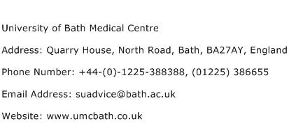 University of Bath Medical Centre Address Contact Number
