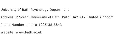 University of Bath Psychology Department Address Contact Number