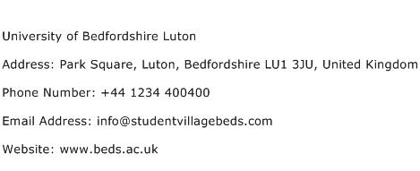 University of Bedfordshire Luton Address Contact Number