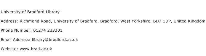 University of Bradford Library Address Contact Number