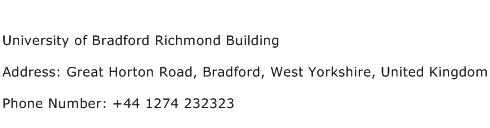 University of Bradford Richmond Building Address Contact Number