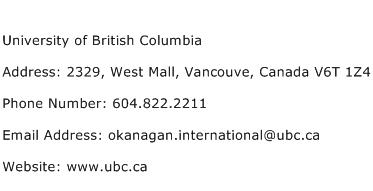 University of British Columbia Address Contact Number