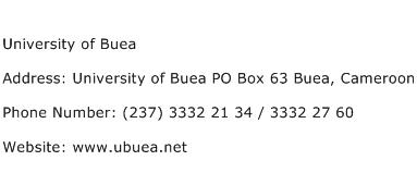 University of Buea Address Contact Number