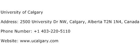 University of Calgary Address Contact Number