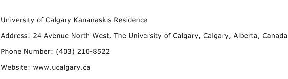 University of Calgary Kananaskis Residence Address Contact Number