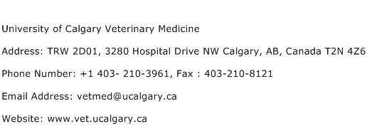 University of Calgary Veterinary Medicine Address Contact Number